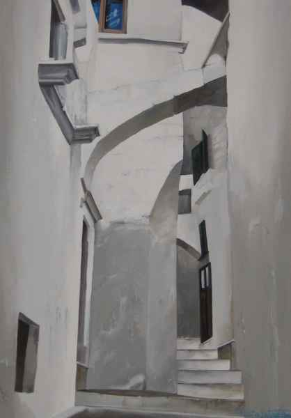 paese-tempera su carta 50x70cm