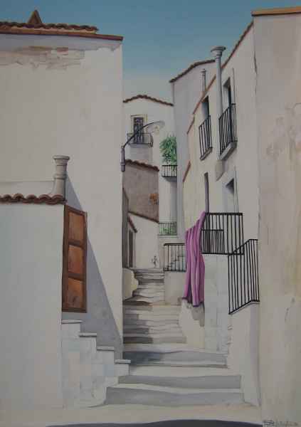 paese-tempera su carta 50x70cm