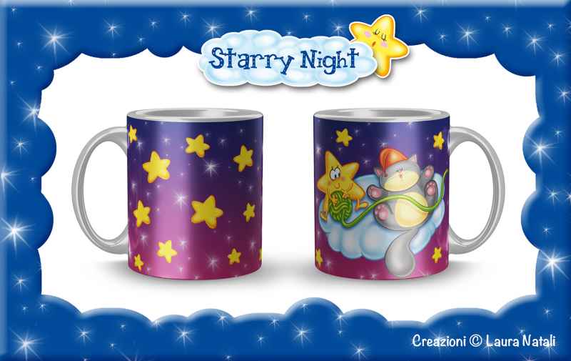 Starry Night _ Tazza Stellina e Gattino