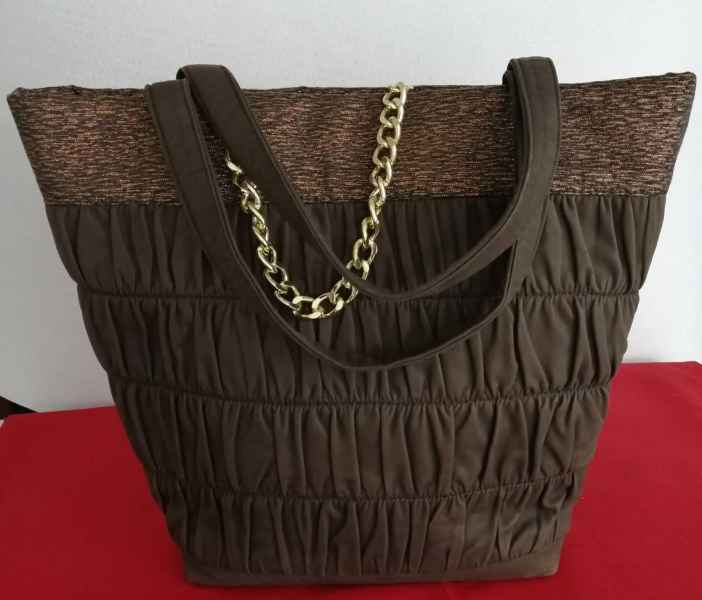 BORSA IN PELLE E TESSUTO