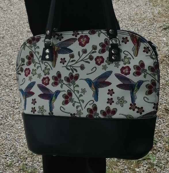 BORSA IN TESSUTO FANTASIA E PELLE